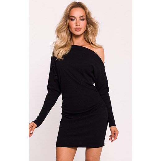 Prążkowana sukienka mini z odkrytymi ramionami czarna M818, Kolor czarny, Rozmiar 2XL/3XL, MOE ze sklepu Intymna w kategorii Sukienki - zdjęcie 184138402