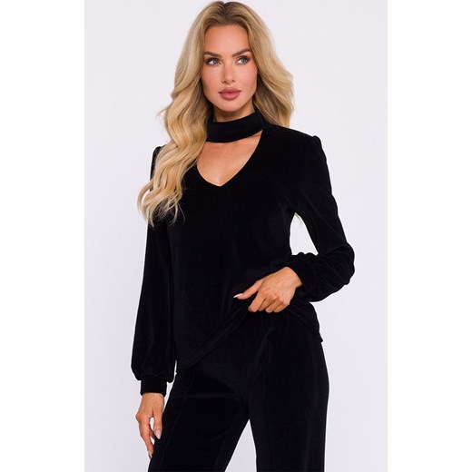 Welurowa bluzka z dekoltem typu halter neck czarna M831, Kolor czarny, Rozmiar L, MOE ze sklepu Intymna w kategorii Bluzki damskie - zdjęcie 184138542