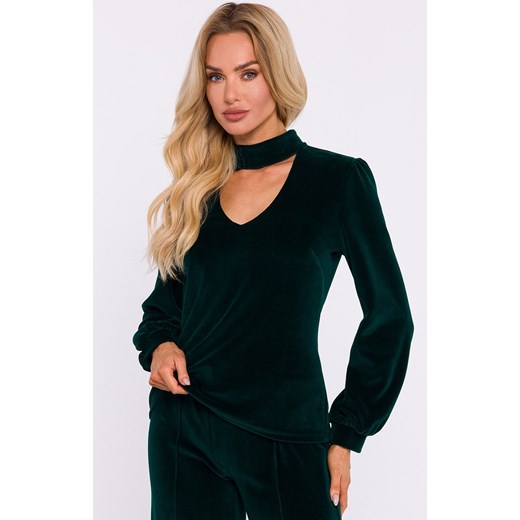 Welurowa bluzka z dekoltem typu halter neck zielona M831, Kolor zielony, Rozmiar L, MOE ze sklepu Intymna w kategorii Bluzki damskie - zdjęcie 184138552