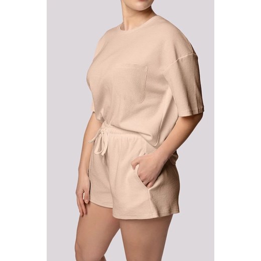 Mona bawełniana piżama damska beżowa Cozy Short Sleeve Plus Size, Kolor beżowy, Rozmiar 2XL, Mona ze sklepu Intymna w kategorii Piżamy damskie - zdjęcie 184139132
