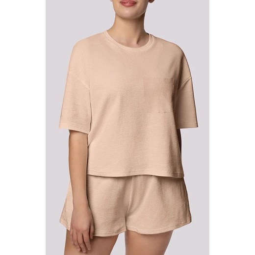 Mona bawełniana piżama damska beżowa Cozy Short Sleeve, Kolor beżowy, Rozmiar L, Mona ze sklepu Intymna w kategorii Piżamy damskie - zdjęcie 184139171