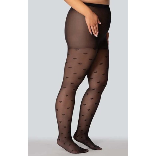 Rajstopy damskie w serduszka plus size Queen of hearts 30 DEN, Kolor czarny (onyx), Rozmiar 5, Mona Queen Size ze sklepu Intymna w kategorii Rajstopy - zdjęcie 184139423