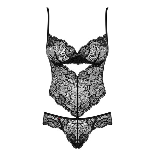 Obsessive czarne koronkowe body damskie z fiszbinami Alluria, Kolor czarny, Rozmiar S/M, Obsessive ze sklepu Intymna w kategorii Body damskie - zdjęcie 184141224