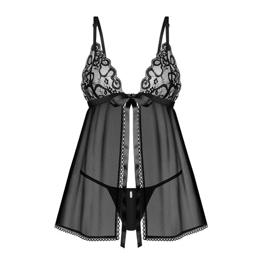 Obsessive czarna koszulka babydoll i stringi Blomentis, Kolor czarny, Rozmiar XS/S, Obsessive ze sklepu Intymna w kategorii Koszule nocne - zdjęcie 184141442