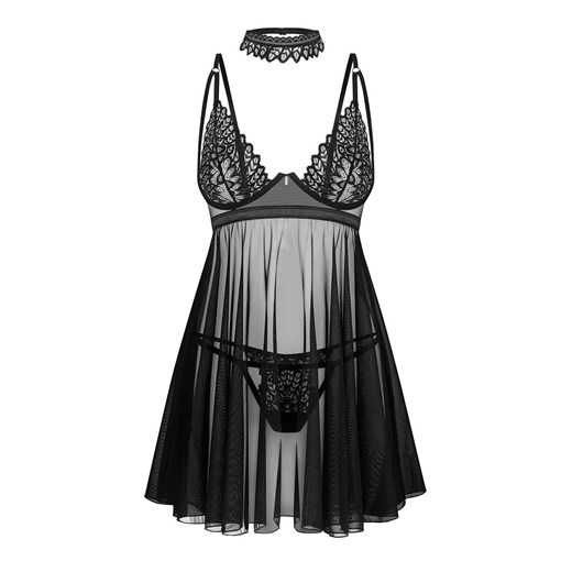 Obsessive damska koszulka nocna babydoll, stringi i choker Donarella, Kolor czarny, Rozmiar XS/S, Obsessive ze sklepu Intymna w kategorii Koszule nocne - zdjęcie 184143101