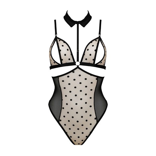 Passion body damskie beżowo-czarne Dominica, Kolor beżowo-czarny, Rozmiar S/M, Passion ze sklepu Intymna w kategorii Body damskie - zdjęcie 184143753