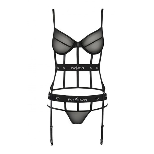 Passion czarny gorset i stringi damskie KYOUKA, Kolor czarny, Rozmiar L/XL, Passion ze sklepu Intymna w kategorii Komplety bielizny damskiej - zdjęcie 184143902
