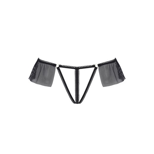 Passion otwarte stringi czarne z falbanką Penny, Kolor czarny, Rozmiar L/XL, Passion ze sklepu Intymna w kategorii Majtki damskie - zdjęcie 184144094