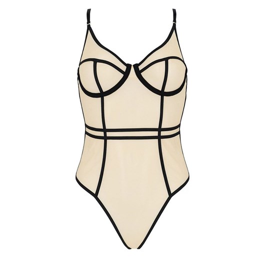 Serara body beżowo-czarne, Kolor beżowy, Rozmiar L/XL, Passion ze sklepu Intymna w kategorii Body damskie - zdjęcie 184144254