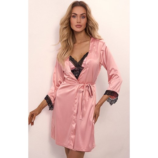 Satynowy szlafrok damski i stringi Ariladyen LC 90568, Kolor różowy, Rozmiar S/M, LivCo Corsetti Fashion ze sklepu Intymna w kategorii Szlafroki damskie - zdjęcie 184147433