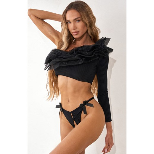 Czarne stringi damskie AURA, Kolor czarny, Rozmiar S/M, PURE SIN ze sklepu Intymna w kategorii Majtki damskie - zdjęcie 184147444