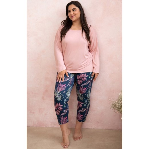 Taro piżama damska w kolorze pudrowego różu plus size Vivian 3013, Kolor róż pudrowy-wzór, Rozmiar XXL, Taro ze sklepu Intymna w kategorii Piżamy damskie - zdjęcie 184149430