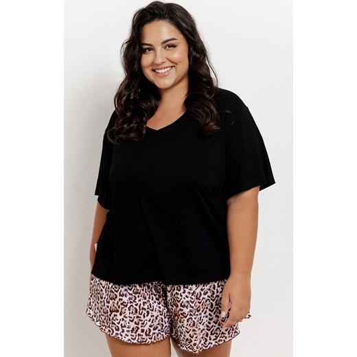 Dwuczęściowa piżama damska plus size Esti 3360, Kolor czarny-wzór, Rozmiar 3XL, Taro ze sklepu Intymna w kategorii Piżamy damskie - zdjęcie 184149633