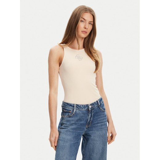 Guess Top W5GP57 KCV52 Beżowy Regular Fit ze sklepu MODIVO w kategorii Bluzki damskie - zdjęcie 184155412