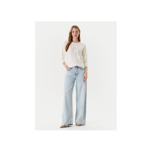 Sweter damski Guess biały z okrągłym dekoltem 