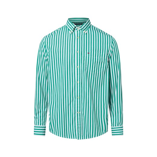 Tommy Hilfiger Koszula męska Mężczyźni Regular Fit Bawełna zielony w paski ze sklepu vangraaf w kategorii Koszule męskie - zdjęcie 184156314