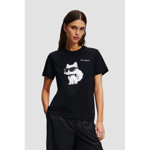 KARL LAGERFELD Czarny t-shirt damski Ikon Aquarelle K, Rozmiar XS ze sklepu outfit.pl w kategorii Bluzki damskie - zdjęcie 184157480