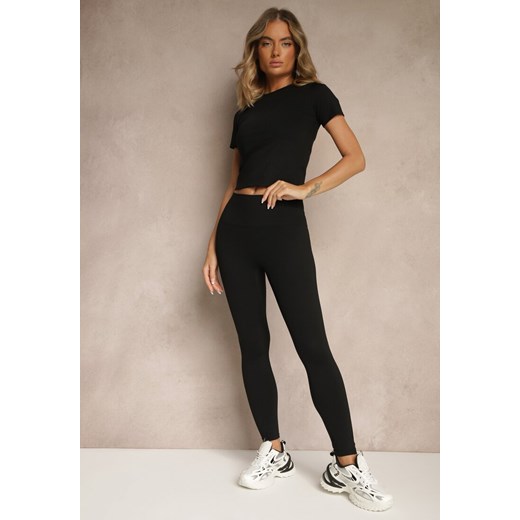 Czarny Komplet Sportowy Legginsy i T-shirt o Dopasowanym Kroju Silanessa ze sklepu renee.pl w kategorii Komplety i garnitury damskie - zdjęcie 184157581