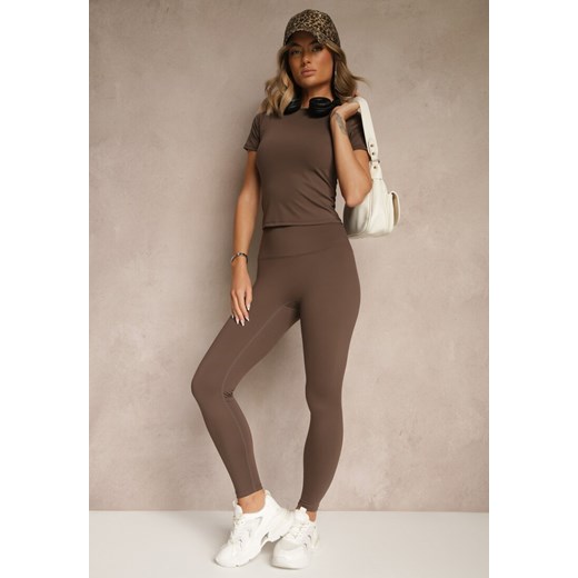 Brązowy Komplet Sportowy Legginsy i T-shirt o Dopasowanym Kroju Silanessa ze sklepu renee.pl w kategorii Komplety i garnitury damskie - zdjęcie 184157591