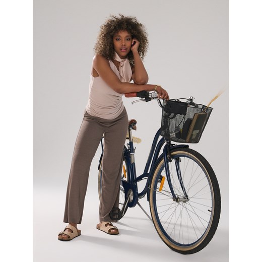 Bluzka damska Sinsay z elastanu z długimi rękawami z okrągłym dekoltem 