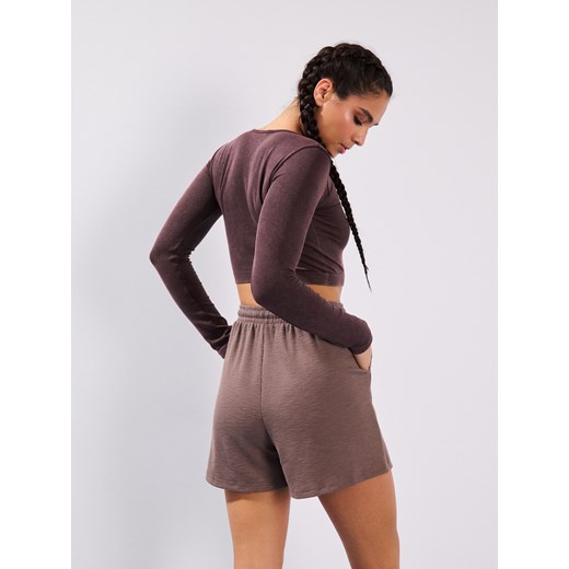 Sinsay - Szorty z prążkowanej dzianiny - brązowy Sinsay XXL Sinsay