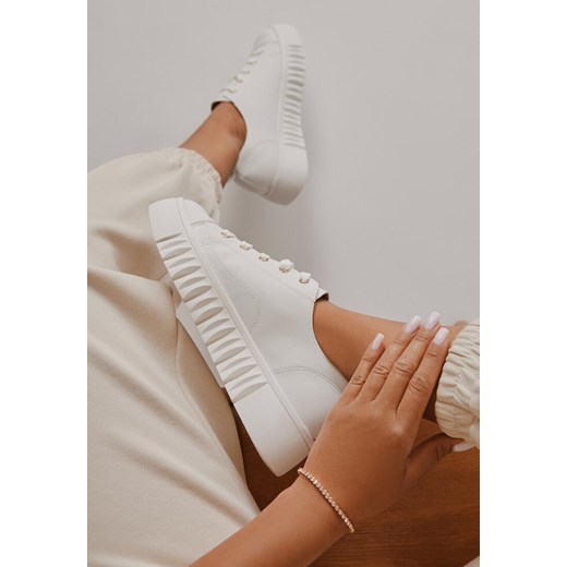 Białe Sznurowane Sneakersy Vices na Płaskiej Podeszwie Firori ze sklepu born2be.pl w kategorii Buty sportowe damskie - zdjęcie 184158213