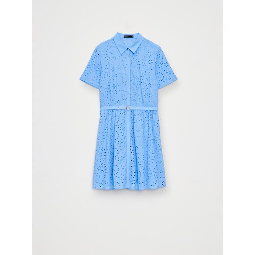 Mohito - Koszulowa błękitna sukienka mini z bawełny - błękitny ze sklepu Mohito w kategorii Sukienki - zdjęcie 184160942