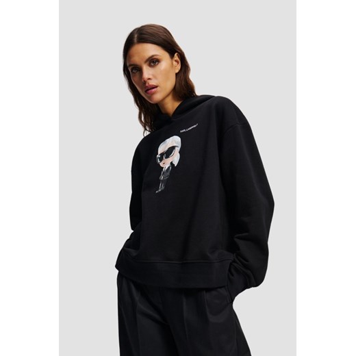 KARL LAGERFELD Czarna damska bluza z kapturem Ikon Aquarelle K, Rozmiar XS ze sklepu outfit.pl w kategorii Bluzy damskie - zdjęcie 184161074
