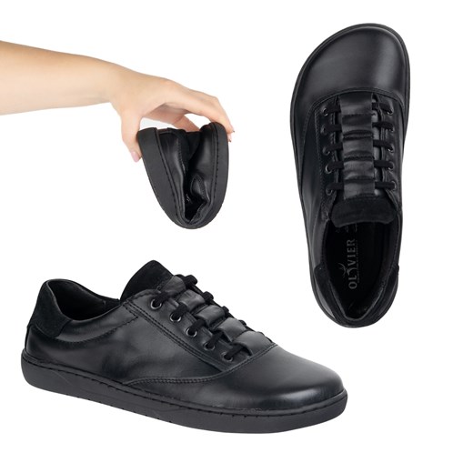 Sneakersy barefoot damskie Maja Olivier – anatomiczne buty skórzane czarne 102MP ze sklepu butyolivier w kategorii Buty sportowe damskie - zdjęcie 184161201
