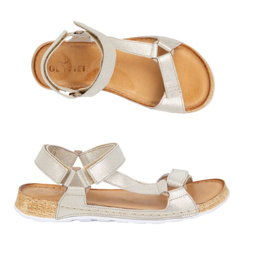 Sandały damskie barefoot-friendly Kallia skórzane złote ze sklepu butyolivier w kategorii Sandały damskie - zdjęcie 184161202