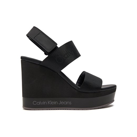 Sandały Calvin Klein Jeans Wedge Sandal Webbing In Mr YW0YW01360 Czarny ze sklepu eobuwie.pl w kategorii Sandały damskie - zdjęcie 184162522
