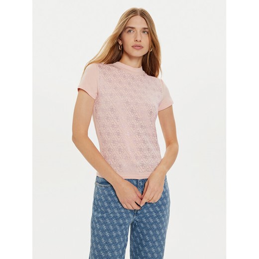 Guess T-Shirt W4BI26 J1314 Różowy Slim Fit ze sklepu MODIVO w kategorii Bluzki damskie - zdjęcie 184162893