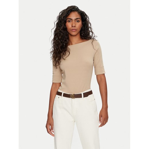 Lauren Ralph Lauren Bluzka 200654963177 Beżowy Slim Fit ze sklepu MODIVO w kategorii Bluzki damskie - zdjęcie 184164962