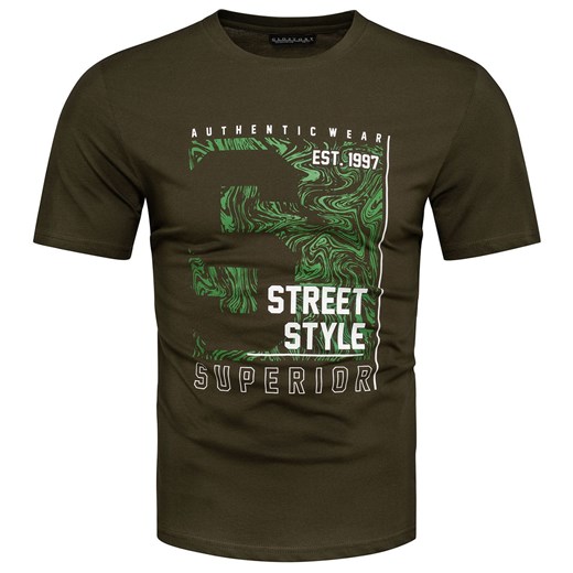 Bawełniana koszulka męska zielona z nadrukiem Recea ze sklepu Recea.pl w kategorii T-shirty męskie - zdjęcie 184168204
