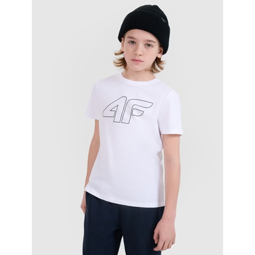 Chłopięcy t-shirt z nadrukiem 4F 4FJWSS25TTSHM2179 - biały ze sklepu Sportstylestory.com w kategorii T-shirty chłopięce - zdjęcie 184169301