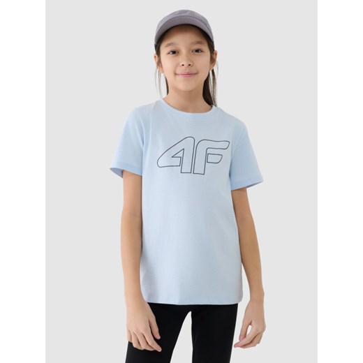 Chłopięcy t-shirt z nadrukiem 4F 4FJWSS25TTSHM2179 - niebieski ze sklepu Sportstylestory.com w kategorii Bluzki dziewczęce - zdjęcie 184169311