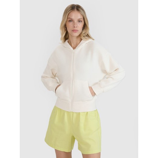 Damska bluza dresowa rozpinana z kapturem 4F 4FRSS25TSWSF2195 - biała ze sklepu Sportstylestory.com w kategorii Bluzy damskie - zdjęcie 184169393