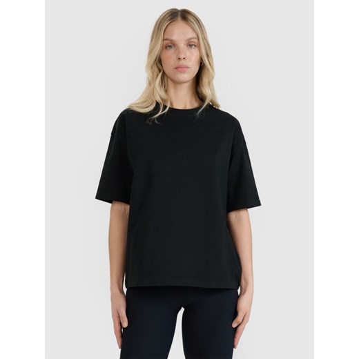 Damski t-shirt oversize bez nadruku 4F 4FRSS25TTSHF2692 - czarny ze sklepu Sportstylestory.com w kategorii Bluzki damskie - zdjęcie 184169453