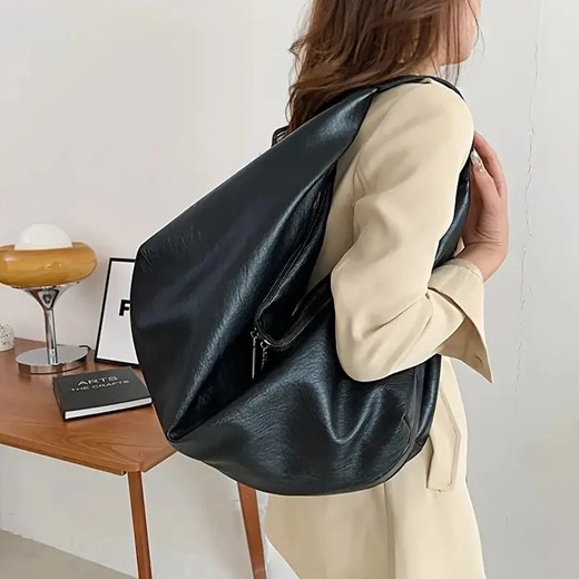Skórzana duża torba worek - Czarny ze sklepu Intimica.pl w kategorii Torby Shopper bag - zdjęcie 184169520