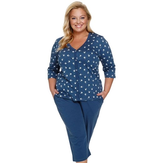 Doctor Nap rozpinana piżama damska plus size PB.7265.DEEP_BLUE, Kolor niebieski-wzór, Rozmiar L, Doctor Nap ze sklepu Primodo w kategorii Piżamy damskie - zdjęcie 184169942