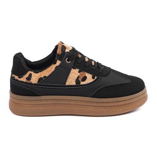 Damskie czarne sneakersy z wstawkami w panterkę ze sklepu ButyModne.pl w kategorii Buty sportowe damskie - zdjęcie 184181882