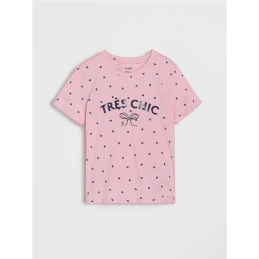 Sinsay - Koszulka w serduszka - różowy ze sklepu Sinsay w kategorii Bluzki dziewczęce - zdjęcie 184184071