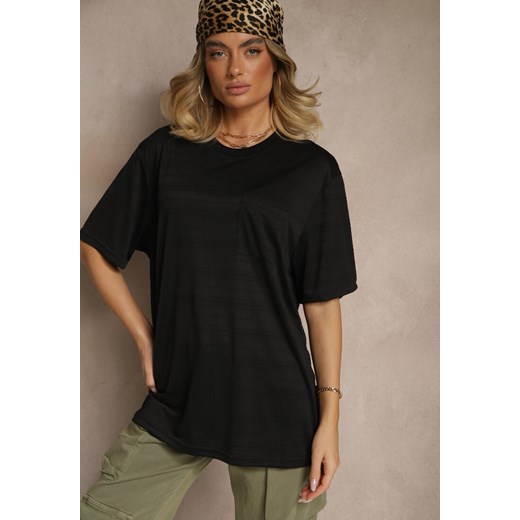 Czarna Koszulka T-shirt z Naszytą Kieszonką TLanitra ze sklepu renee.pl w kategorii Bluzki damskie - zdjęcie 184184283