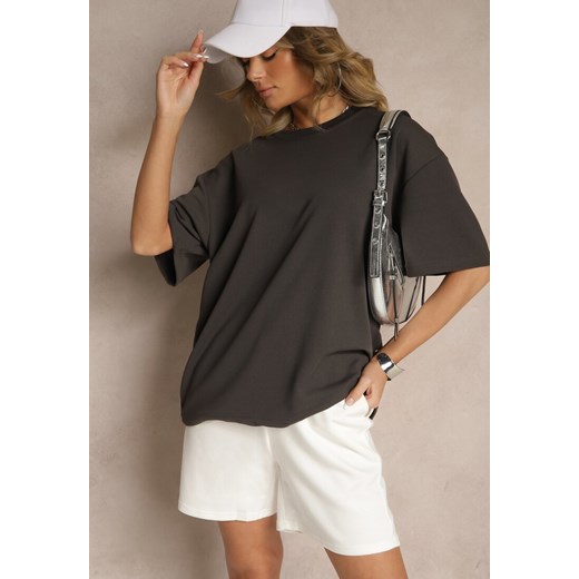 Ciemnoszara Koszulka T-shirt Basic Palenitia ze sklepu renee.pl w kategorii Bluzki damskie - zdjęcie 184184303