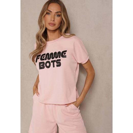 Różowy T-shirt z Nadrukiem Napisu Dezerine ze sklepu renee.pl w kategorii Bluzki damskie - zdjęcie 184184313