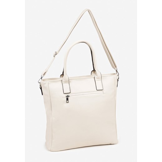 Beżowa Torebka Typu Shopper z Paskiem Crossbody Zdobiona Aplikacją Idaniela Renee uniwersalny okazja renee.pl