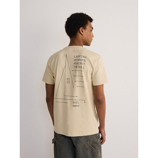 Reserved - T-shirt regular z nadrukiem - beżowy ze sklepu Reserved w kategorii T-shirty męskie - zdjęcie 184184900