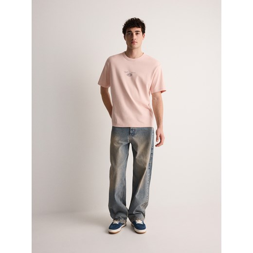 Reserved - T-shirt oversize z nadrukiem - pastelowy róż Reserved L Reserved promocja