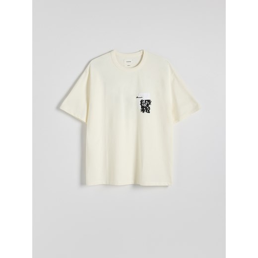Reserved - T-shirt oversize z aplikacją - złamana biel ze sklepu Reserved w kategorii T-shirty męskie - zdjęcie 184185221