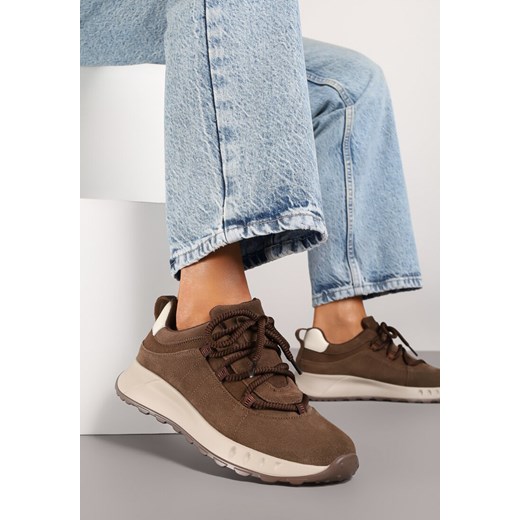 Brązowe Zamszowe Sneakersy z Wkładką ze Skóry Naturalnej Dolavienne ze sklepu renee.pl w kategorii Buty sportowe damskie - zdjęcie 184185654